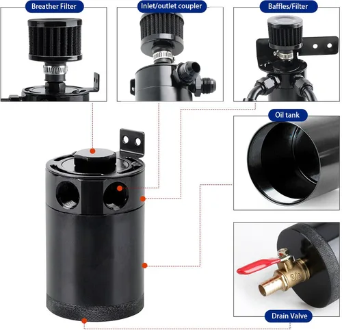 Miniatura 5 de 6AN lata de respiración con vaso de drenaje de 350ML y kit de montaje de manguera de combustible de 10 pies 6AN 3/8" con manguera de combustible