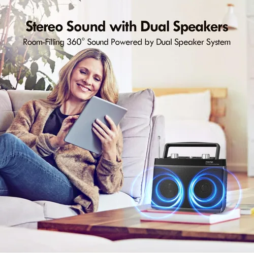 Miniatura 3 de AM FM Radio portátil enchufable de pared o batería para el hogar y al aire libre, fuerte recepción y sonido estéreo, fácil de usar, conector de Negro