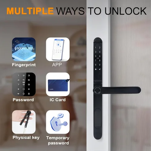 Miniatura 3 de Cerradura inteligente para puerta corredera, entrada sin llave, cerradura de puerta corrediza con código de huella dactilar, tarjeta IC, teclado