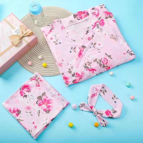 Miniatura 7 de Mepase 5 piezas de mamá y yo hospital a juego trajes de maternidad bata de envolver manta para bebé niña niños diadema sombrero para mamá bebé
