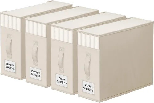 Miniatura 20 de StorageTastic Paquete de 4 Organizadores de Armario para Sábanas y Almacenamiento, Contenedores de Almacenamiento Plegables Resistentes con Ventana