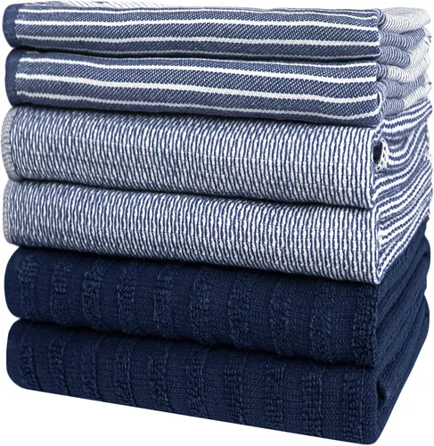 Miniatura 6 de Toallas de cocina premium (20" x 28", paquete de 6) Toallas de cocina grandes de algodón Juego de ropa de cocina plana y de rizo altamente Azul