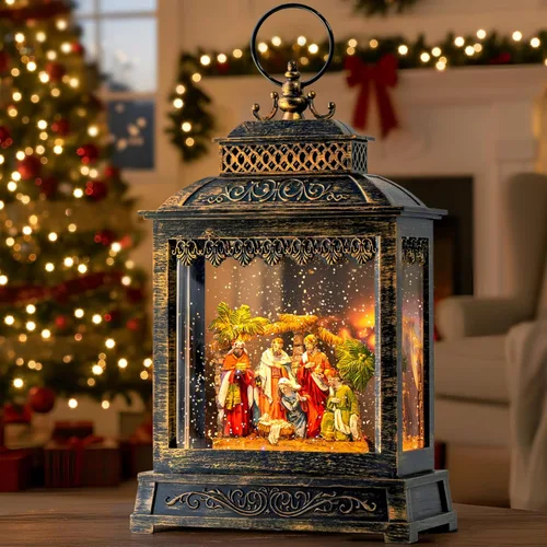 Miniatura 14 de Linterna de globo de nieve de Navidad, muñeco de nieve musical, árbol de Navidad, globo de nieve iluminado con temporizador USB/batería operada