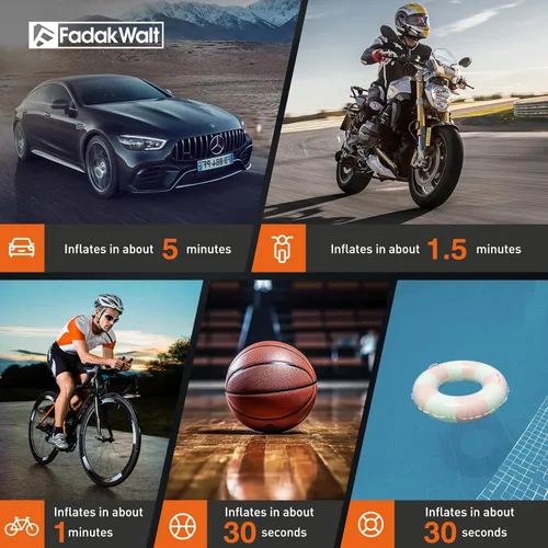 Miniatura 5 de FADAKWALT Inflador de neumáticos, compresor de aire portátil, bomba de aire inalámbrica de 150 PSI para neumáticos de automóvil con pantalla táctil