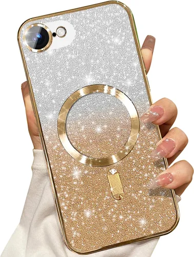 Miniatura 22 de Misscase Funda magnética compatible con iPhone 14 con purpurina y protector de lente de cámara, protección completa, compatible con MagSafe