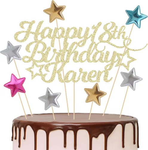 Miniatura 17 de Decoración personalizada para tarta de cumpleaños con cualquier edad y nombre, decoración de pastel de fiesta 16 18 21 40 60, tarjeta con purpurina