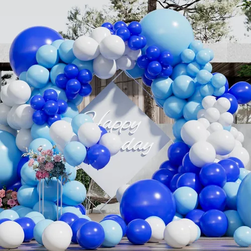 Kit de arco de guirnalda de globos azules de diferentes tamaños, paquete de 150 unidades de 18 pulgadas, 10 pulgadas, 5 pulgadas, globos de látex