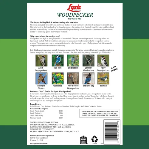 Miniatura 2 de Lyric Woodpecker - Semilla de ave silvestre sin desperdicio, con frutos secos, frutos secos y semillas sin cáscara, bolsa de 20 libras