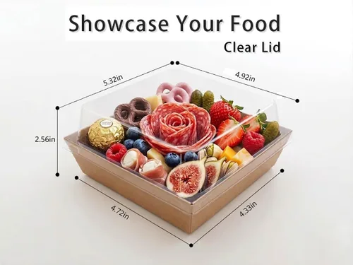 Miniatura 2 de Paquete de 25 cajas de embutidos con tapas transparentes, mini recipientes de papel desechables para alimentos (5 pulgadas), adecuados para postres