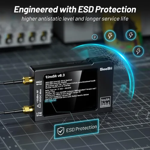 Miniatura 6 de Analizador de espectro portátil TinySA, SEESII actualizado V0.3.1 analizador de frecuencia pequeño portátil de mano de 100kHz a 960MHz entrada