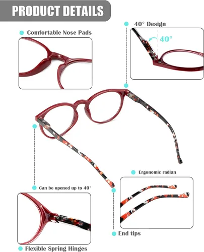 Miniatura 4 de MDee Gafas de lectura para mujer, paquete de 3 unidades, redondas, con bloqueo de luz azul, bisagras de resorte