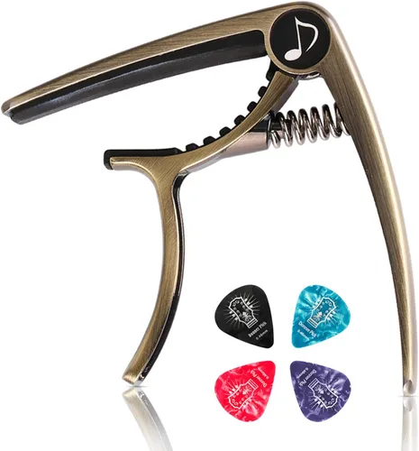 Miniatura 8 de Donner Cejilla para guitarra eléctrica y acústica DC-2, Ukelele Capo Negro con 4 púas
