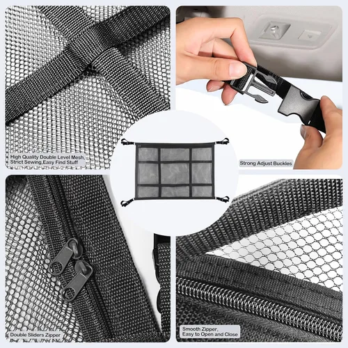 Miniatura 5 de Red de carga para techo de automóvil para SUV, almacenamiento de techo de automóvil de 35.4 x 25.6 pulgadas, capacidad de carga, redes de carga