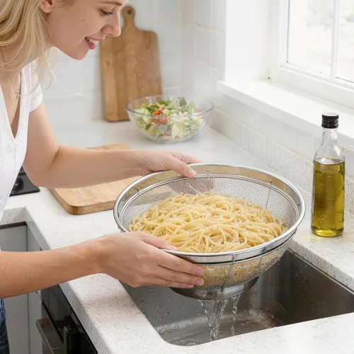 Miniatura 6 de Colador de Malla Fina para Cocina, Tazón de Colador de 4 Quart de Acero Inoxidable para Pasta, Arroz, Fruta, Cestas de Malla Metálica con Base