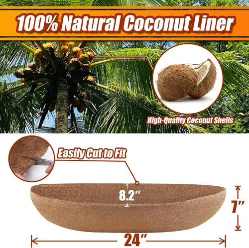Miniatura 2 de Sinimaka Revestimientos de coco para macetas de 24 pulgadas, paquete de 4 forros de fibra de coco para macetas, cestas de flores, plantas de jardín