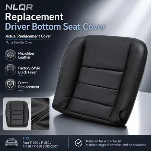 Miniatura 4 de NLQR Funda de Asiento de Reemplazo Inferior del Conductor Frontal de Microfibra de Aspecto de Cuero Negro Compatible con Ford F250 F350 F450 F550