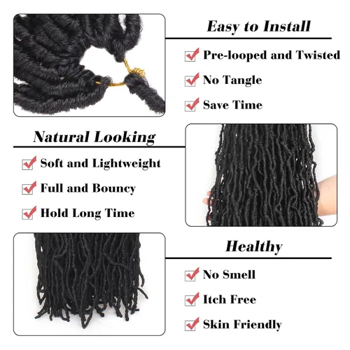 Miniatura 3 de Leeven Nuevas Trenzas de Ganchillo de Cabello con Locs Falsos Suaves de 24 Pulgadas de Largo Locs de Diosa Desgastados 6 Paquetes Negro Natural