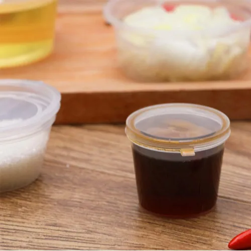 Miniatura 5 de MIUPOO Vasos de plástico para soufflé, desechables transparentes a prueba de fugas con tapa con bisagras, se utilizan para varias salsas, muestras