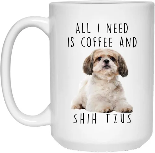 Taza de café blanca con texto en inglés "I Love Coffee And Shih Tzu", color gris crema, regalos divertidos para perro, mamá, regalos de Navidad