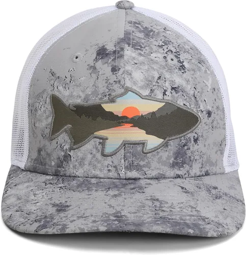 Paramount Outdoors Sombrero de pesca de trucha al atardecer, diseño de silueta de pez de montaña, sombrero para exteriores con cómodo Snapback