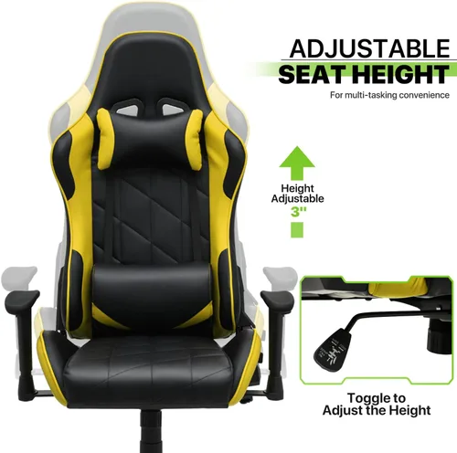 Miniatura 5 de Magshion Silla para juegos, silla reclinable de 90° a 130° con respaldo alto con soporte lumbar, ergonómica para adultos, reclinable, altura