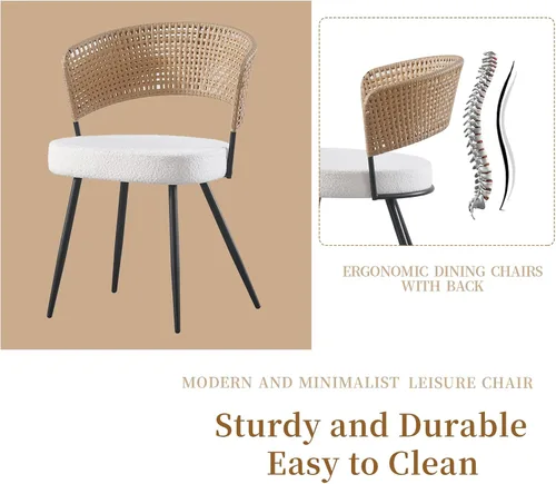 Miniatura 5 de Juego de 4 sillas de comedor de ratán con patas de metal, sillas de comedor modernas tapizadas para cocina, restaurante, comedor, color marrón