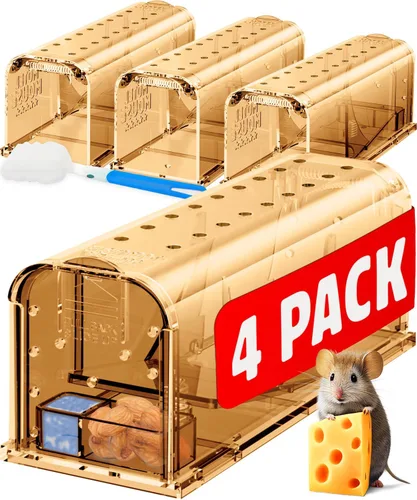 Miniatura 9 de Trampas para ratones Motel Mouse humanas sin matar, captura viva y liberación 4 paquetes - Reutilizable, fácil de usar y limpiar, liberación sin
