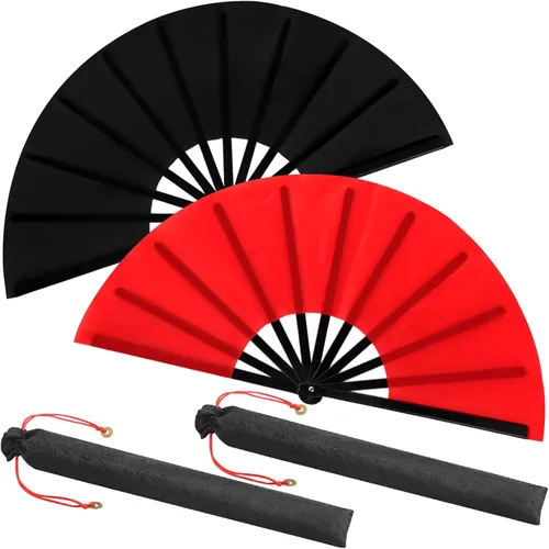 Miniatura 70 de Maitys Paquete de 2 ventiladores de mano plegables grandes de 13 pulgadas, ventiladores chinos de mano grandes para baile de línea, Tai Chi