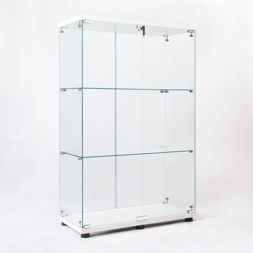 Miniatura 13 de Vitrina de cristal con 3 estantes con 2 puertas, vitrina de cristal transparente para sala de estar, dormitorio, 49.49 x 31.77 x 14.37 pulgadas