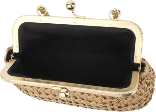 Miniatura 8 de Mini bolso de embrague tejido de paja para mujer, bolso cruzado con correa de cadena
