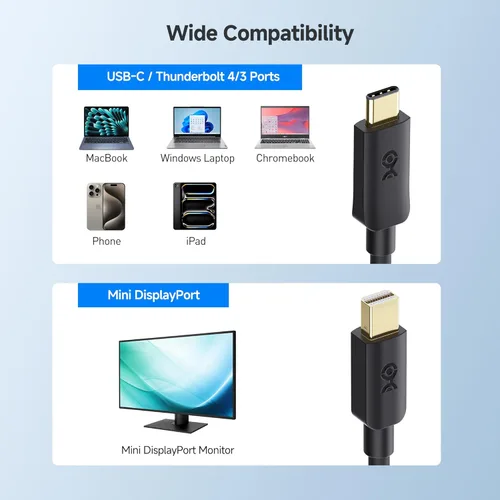Miniatura 5 de Cable Matters Cable unidireccional USB-C a Mini DisplayPort – 6 pies, hasta 4K a 60 Hz – [Solo hosts USB-C a monitores Mini DP]