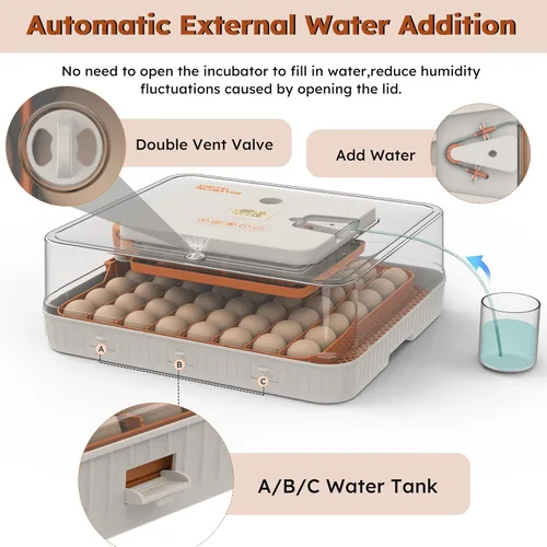 Miniatura 5 de Incubadora de huevos para incubar 56 huevos de pollo, pato, codorniz y ganso - Girador automático de huevos, control de humedad y temperatura, vela