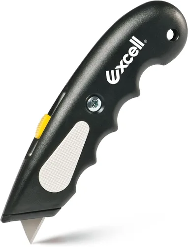 Excell HD-9-BK Cuchillo utilitario retráctil resistente con diseño de cerradura, cortador de caja con 3 cuchillas adicionales para paquetes abiertos