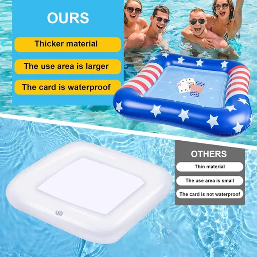 Miniatura 6 de succulentlovers Mesa de cartas inflable grande para piscina con naipes impermeables – 41 pulgadas impermeable para piscina, mesa de juegos flotantes
