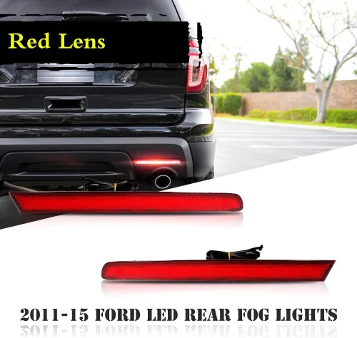 Miniatura 2 de Luces LED de Reflector de Parachoques Completas con Lente Roja Compatibles con Ford Explorer 2011 2012 2013 2014 2015 - Funcionan como Luces