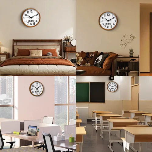 Miniatura 6 de Reloj de pared TIMESS, acabado clásico estilo madera, de 11 pulgadas, silencioso, sin tictac, funciona con pilas, de cuarzo, analógico