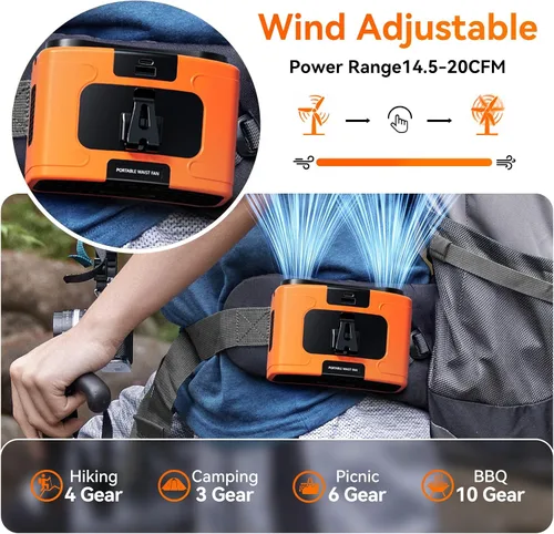 Miniatura 4 de Doublepow - Ventilador de cintura portátil de 10000 mAh, ventilador personal de doble cintura, cuello colgante de cinturón, doble motor de 20 horas