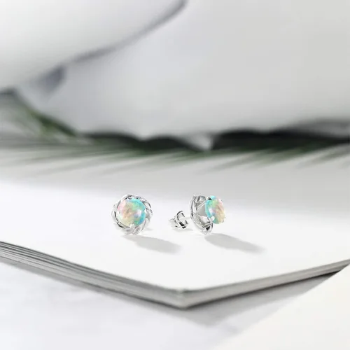 Miniatura 121 de Gem Stone King Aretes de plata de ley 925 de 0.236 in con piedra natal redonda para mujer