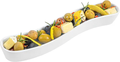 Miniatura 15 de Restaurantware Swerve - Plato de oliva de 6 onzas, 1 bandeja curvada de aceituna, de porcelana blanca, resistente a astillas, canoa de olivo apta