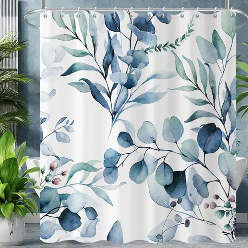 Miniatura 19 de Cortina de ducha de eucalipto, hojas verdes de acuarela en la parte superior con cortina de baño floral, decoración de baño para bañera, tela Hoja