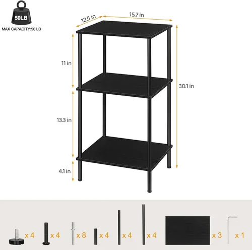 Miniatura 3 de ETELI Mesa auxiliar alta con almacenamiento de 3 niveles, mesa auxiliar negra, estantes de almacenamiento de metal para sala de estar, dormitorio