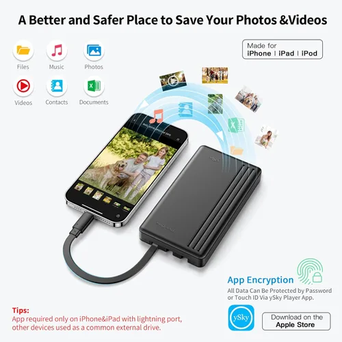 Miniatura 5 de ySky 1TB External Hard Drive for iPhone iPad MacBook Windows Computer,Portable Photo Stick Storage Device for iPhone17/16/15/14/13/12 /USB C Android