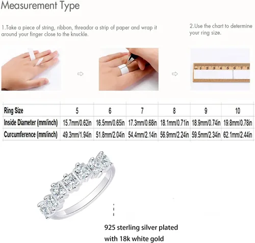 Miniatura 5 de Sterling Silver Wedding Band for Women, CZ Cubic Zirconia Rings White Gold Plated Half Eternity Ring Size 5-10