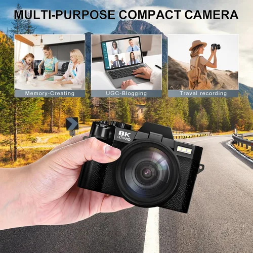 Miniatura 7 de Cámaras digitales 8K para fotografía, cámara de vlogging de 64MP con pantalla abatible de 180°, 2 baterías, tarjeta TF de 64 GB, zoom de 16X, WiFi