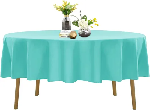 Miniatura 64 de Mantel de poliéster lavable de 90 pulgadas, resistente a las manchas y a las arrugas, mantel decorativo para mesa de comedor, fiestas de bufé y Negro