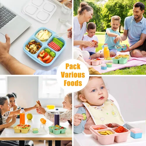 Miniatura 3 de Caperci Recipientes para aperitivos con 4 compartimentos (paquete de 4) con 2 tazas de salsa a prueba de fugas, recipientes divididos reutilizables