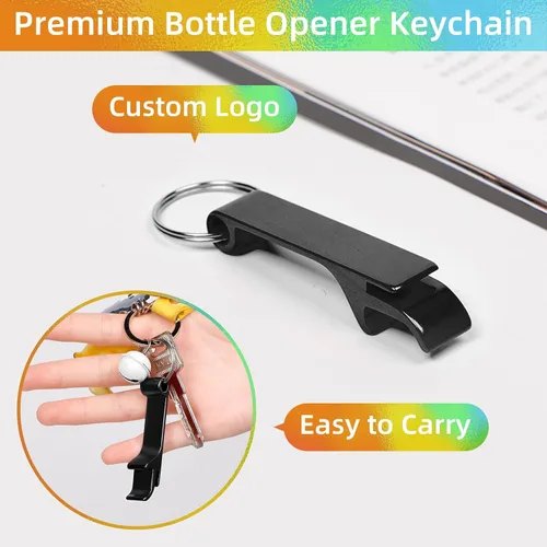 Miniatura 5 de Paquete de 100 llaveros de metal negro para abrebotellas, pequeño abrebotellas para regalo de fiesta (negro, 100 unidades)