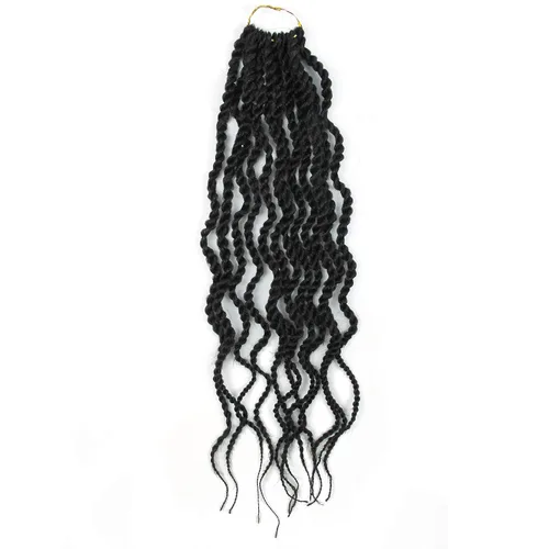 Miniatura 7 de (paquete de 6 unidades) 18 pulgadas Trenzas senegalesas de pelo ondulado sintético Extensión de pelo Kanekalon rizado, 18, #1B