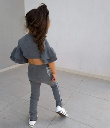 Miniatura 3 de MA&BABY Conjunto de chándal para niños pequeños y niñas con volantes y pantalones