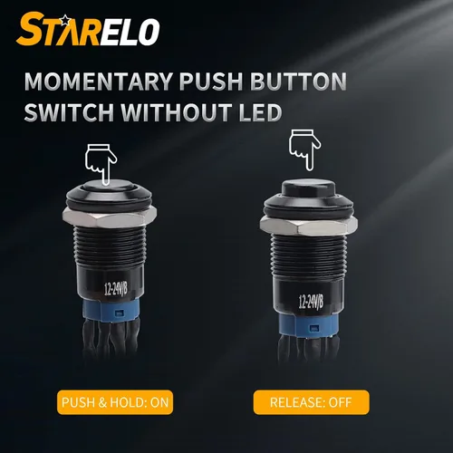 Miniatura 5 de STARELO 5 piezas Interruptor de botón LED momentáneo de 12 mm con carcasa negra y pre-cableado, interruptor de botón a prueba de agua IP65, 1NO 1